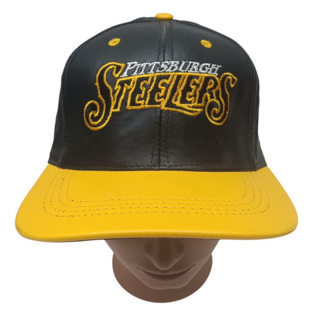 Vintage‎ Pittsburgh Steelers Hat NFL Leather Snapback Modern Made In USA 90s Cap